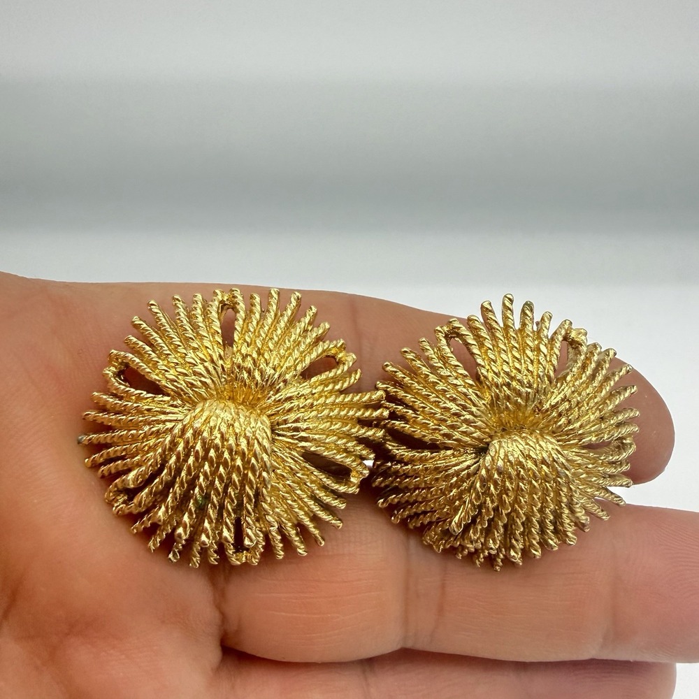 Monet Clip Earrings Womens Gold Tone Good Textured Fan Vintage